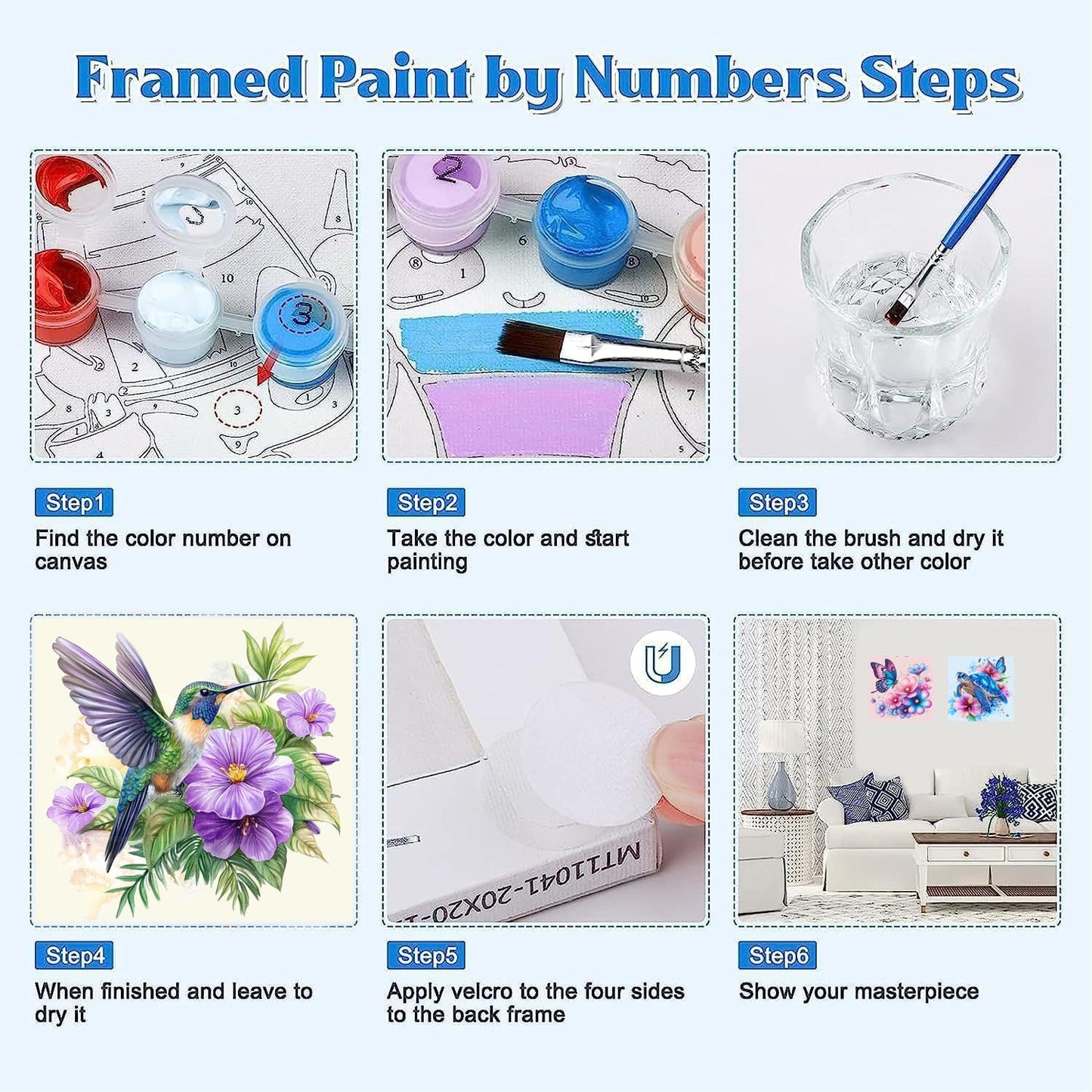 Canrichshop 4 Pack Framed Paint by Numbers Kit for Adults Beginner & Ages Over 12,Animals Paint by Number Kits, DIY Number Painting for Adults Flowers for Decor Present 8X 8 inch