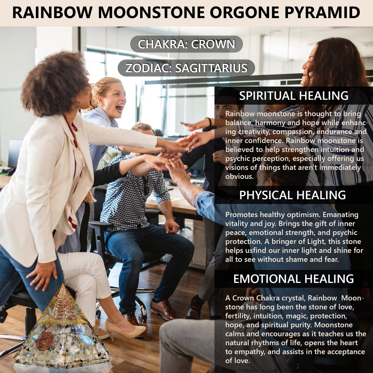 Anaya Agate Moonstone Orgone Pyramid, Rainbow Moonstone Crystal Pyramid, Orgonite Pyramid for Protection, Spiritual Crystals and Healing Stones, Meditation Pyramid for Stress Relief, Luck, Wealth