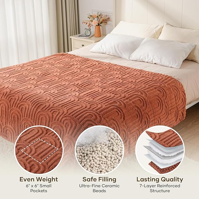 Cottonblue Jacquard Weighted Blanket for Adults 15 lbs Twin Size, Cozy Fluffy Sherpa Fleece Weighted Throw Blankets 48" x 72" for Sleep Relax, Fuzzy Warm Arch Heavy Blanket for Bed Couch, Rust Pink