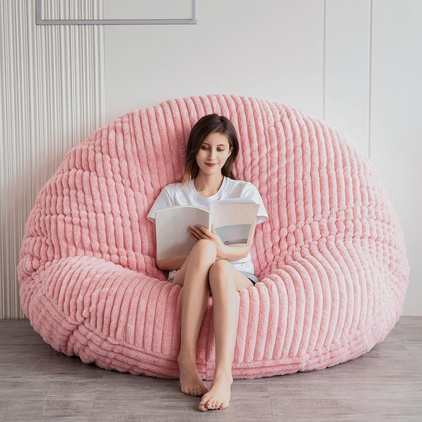 BYBYME 3 in 1 Bean Bag Chairs, Bean Bag Bed for Adults High-Density Foam Filling, Convertible Sofa Bed Faux Fur, Giant Bean Bag Chairs for Adults