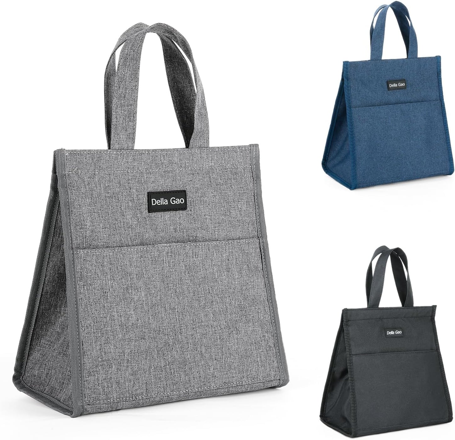 Della Gao Insulated Lunch Bag for Women Men, Waterproof Small Lunch Tote Lunch Box, Reusable Lunch Bags for Work, Party, Travel and Picnic (Gray)
