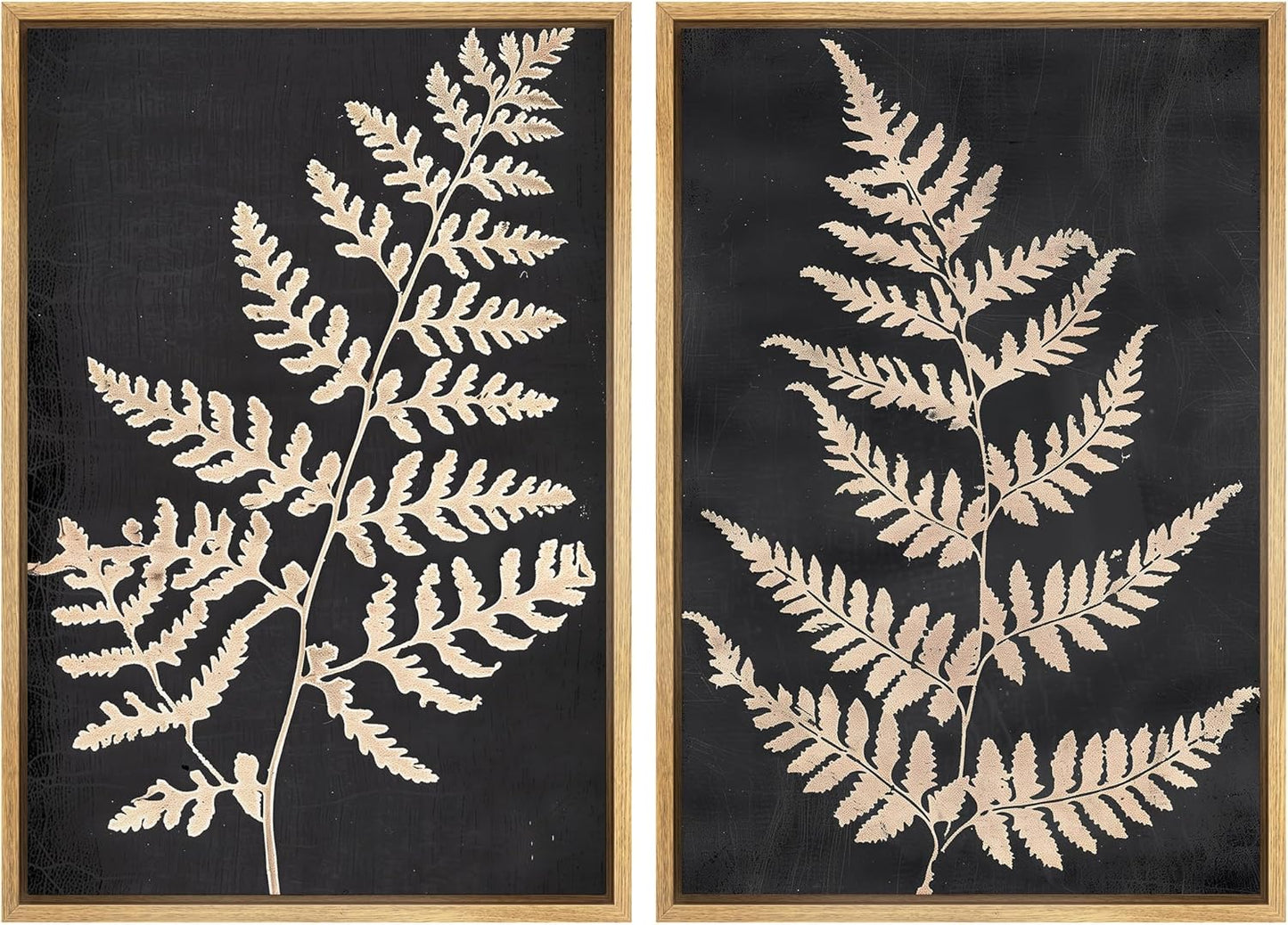 SIGNWIN Framed Canvas Print Wall Art Vintage Fern Leaf Silhouettes Natural Botanical Rustic Illustrations Modern Art Decorative Contemporary for Living Room, Bedroom, Office - 16"x24"x2 Natural