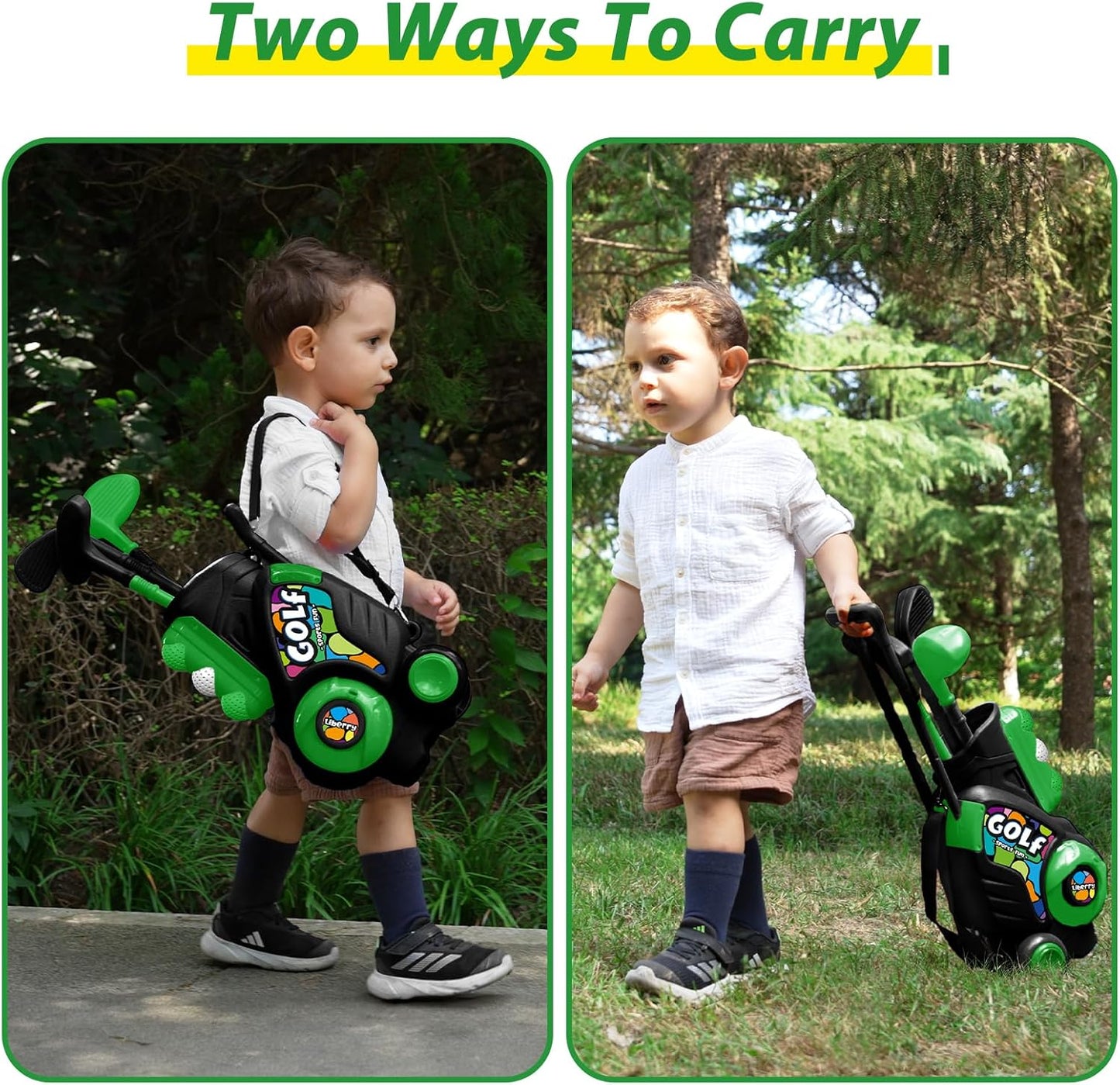 Liberry Toddler Golf Set for Age 2 3 4 Boys Girls, Upgraded Kids Golf Cart with Putting Mat & Cornhole Board, Outdoor Indoor Sports Toys for Birthday Holiday, Black