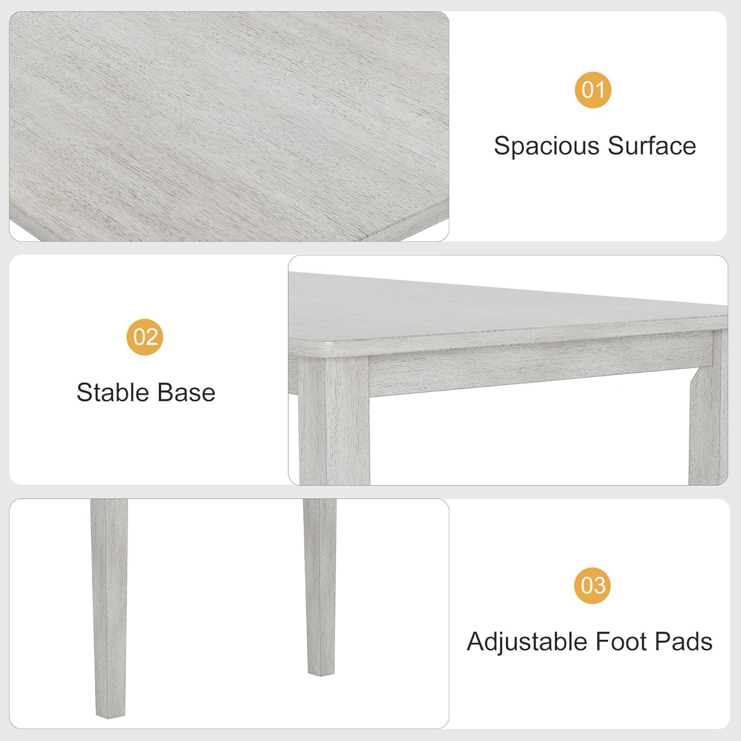 Solid Wood Dining Table, Part of Dining Table Set, Mix and Match Table, Chairs Sold Separately for Dining Room, Kitchen, Grey