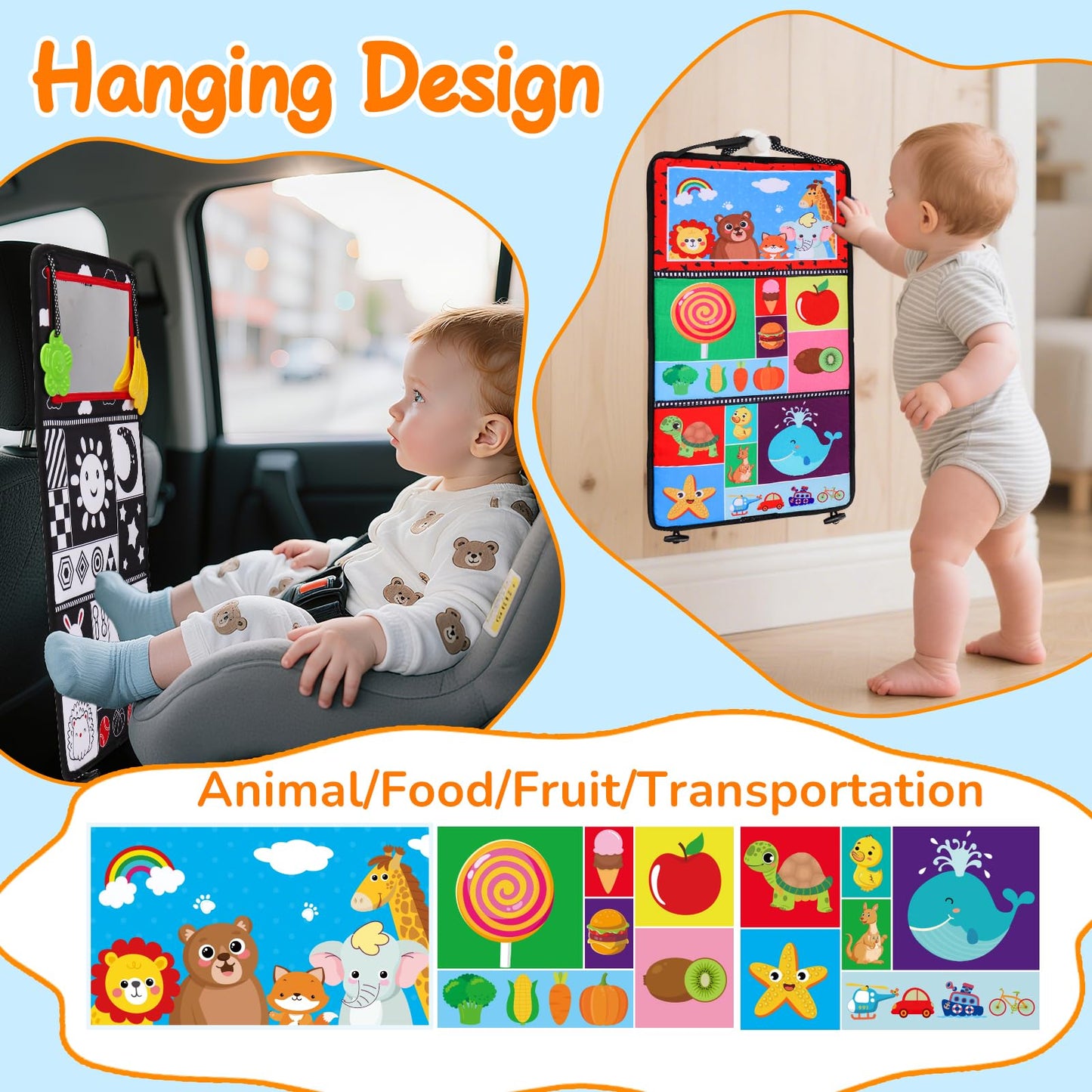 Baby Mirror Tummy Time Toys 0-6 Months with Crinkle Cloth Books Infant High Contrast Newborn Sensory Black and White Toy for 0-3 4 5 6 Months Must Haves Babies 3-6 6-12 Month Boy Girl Shower Gifts
