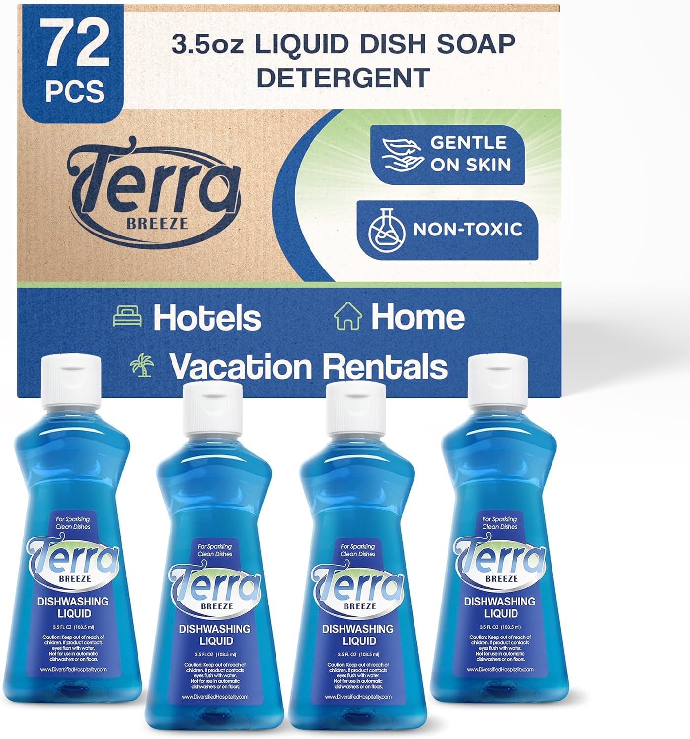 Hotel Liquid Dish Soap | Dishwashing Liquid Detergent - Travel Essentials for Hospitality & Vacation Rentals | 3.5 oz Travel Size Dish Detergent Kitchen Soap (Case of 72)