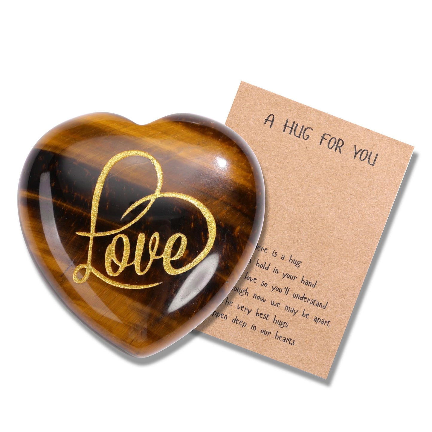 Jovivi Pocket Hug Heart Token,Natural Crystals and Healing Stones with Hug Cards Tiger Eye Love Heart Gemstone Gifts