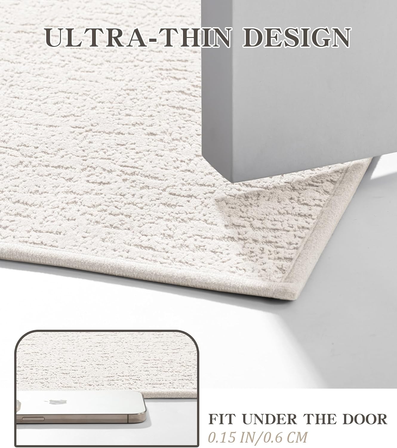 chakme Bathroom Rugs Mat 32x17, Ultra Thin Non Slip Bath Mat Quick Dry Absorbent Bath Mat for Bathroom Floor, (White, 32"x17")