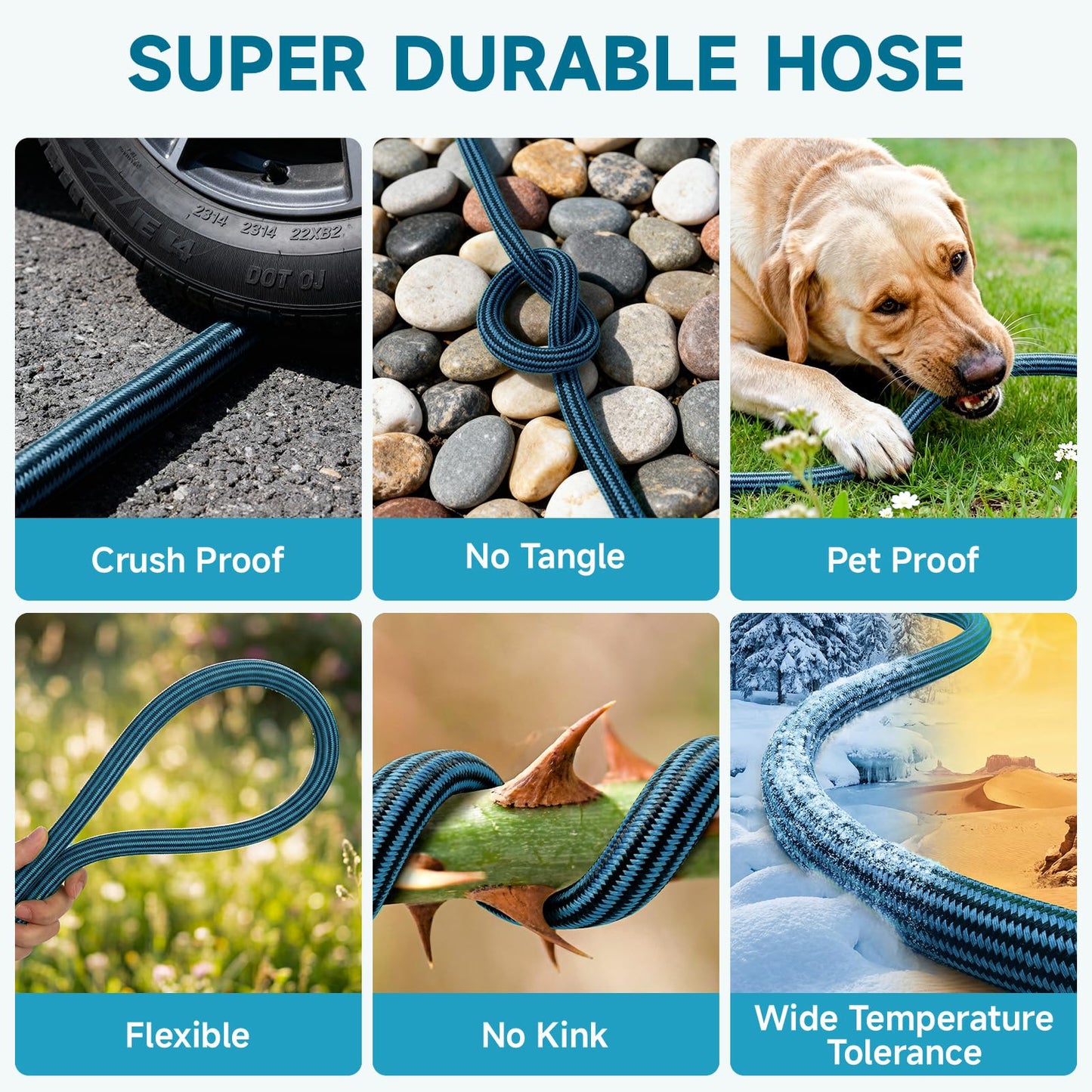Garden Hose 100FT Non-Expandable Water Hose Lightweight Flexible Kink-Free Leak-Proof Outdoor Hose Portable Watering Pipe for Yard Lawn Camper Outside Durable Fabric with 3/4 Inch Brass Fittings