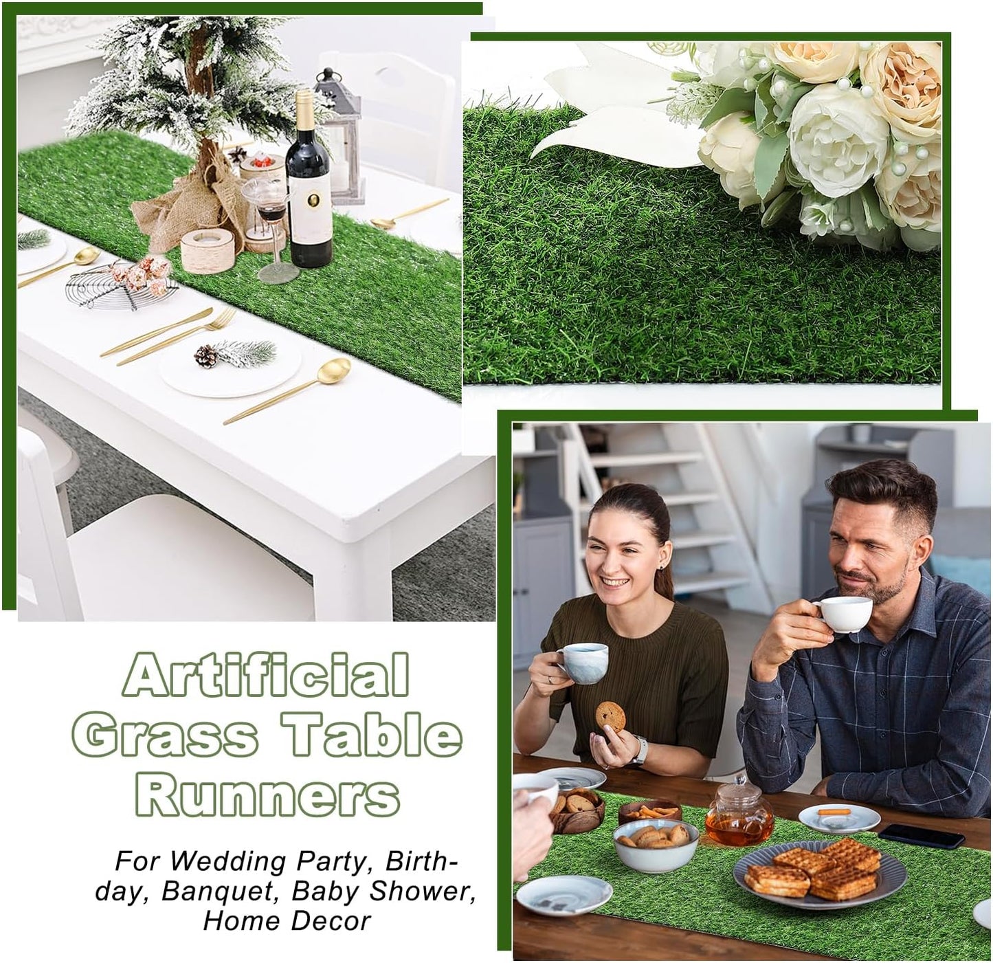 Artificial Grass Table Runners-13 x 60 Inches Faux Grass Table Runner for Golf Themed Party,Synthetic Turf Table Runner for Wedding Party, Birthday, Banquet, Baby Shower, Home Decor