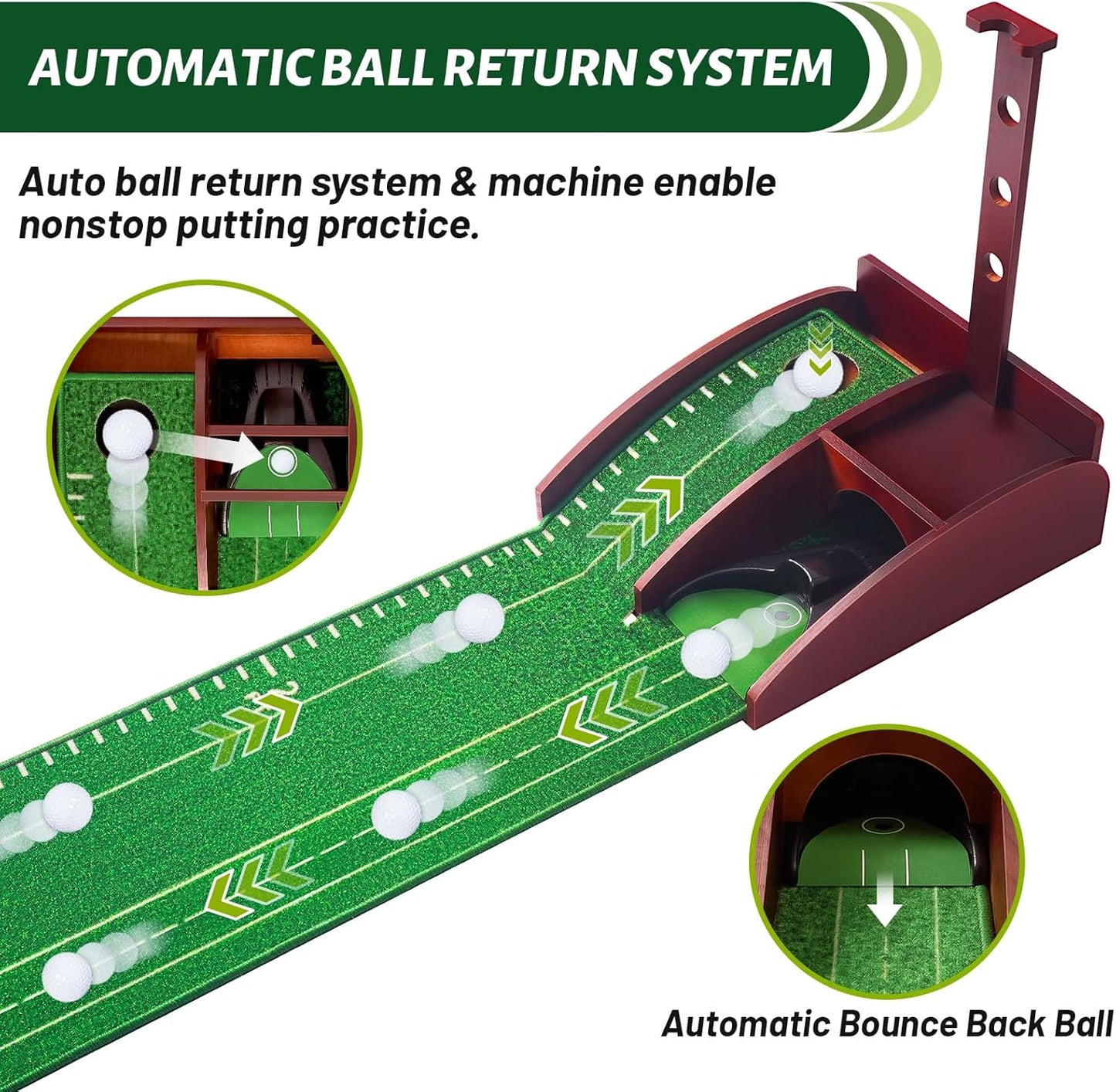 Golf Putting Green for Indoors - Putting Mat with Automatic Ball Return Machine, Mini Golf Pratice Training Equipment at Home or Office, Birthday for Golfs Lovers Golfer Man