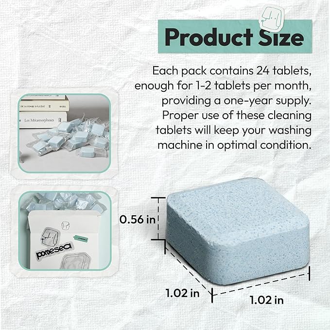 Washing Machine Cleaner for Pet Owners – 24 Pack Powerful Descaler Tablets for Deep Cleaning, Removes Dog & Cat Hair, Residue in HE Front & Top Loaders, Septic Safe, 12-Month Supply