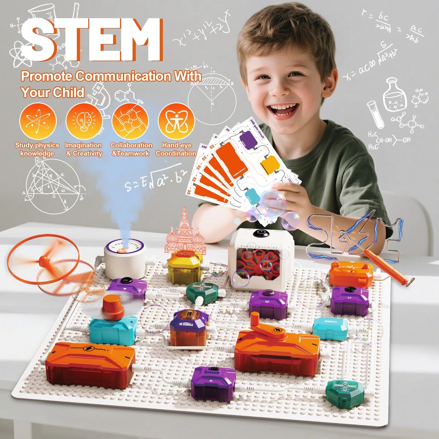 Science Kits for Kids - STEM Kits for Kids, Electronics Exploration Kit, Over 420 Projects, 50 Circuit Parts with Bubble Maker，Fan & Flying Helicopter, STEM Educational Toy Gifts for Boys& Girls