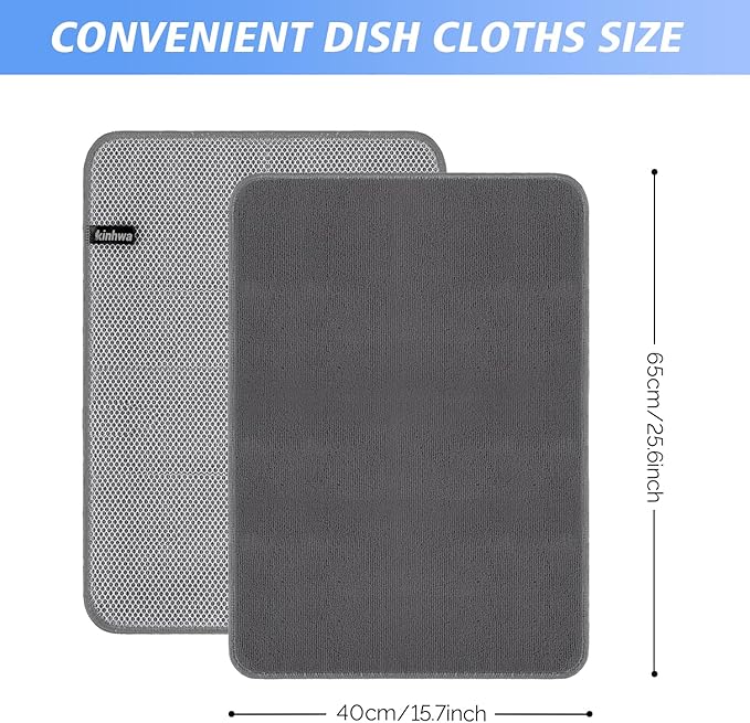 KinHwa Kitchen Washcloths for Dishes Absorbent Microfiber Dish Cloths Quick Dry Dish Rags with Poly Scour Scrub Side Ideal for Kitchen Cleaning (Gray, 15inchx25inch 6pack)