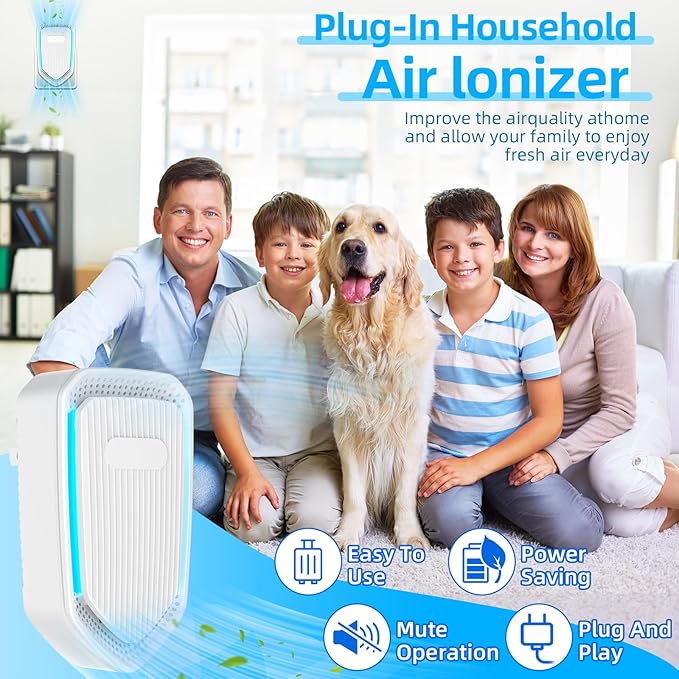 Air Ionizers for Home Plug In,Air Purifier Plug in Wall,Negative Ion Air Purifier for Bedroom -Quiet Operation Air Freshener for Home, Bedroom, Office, Garage Room,Odor,Pets Smell(4)