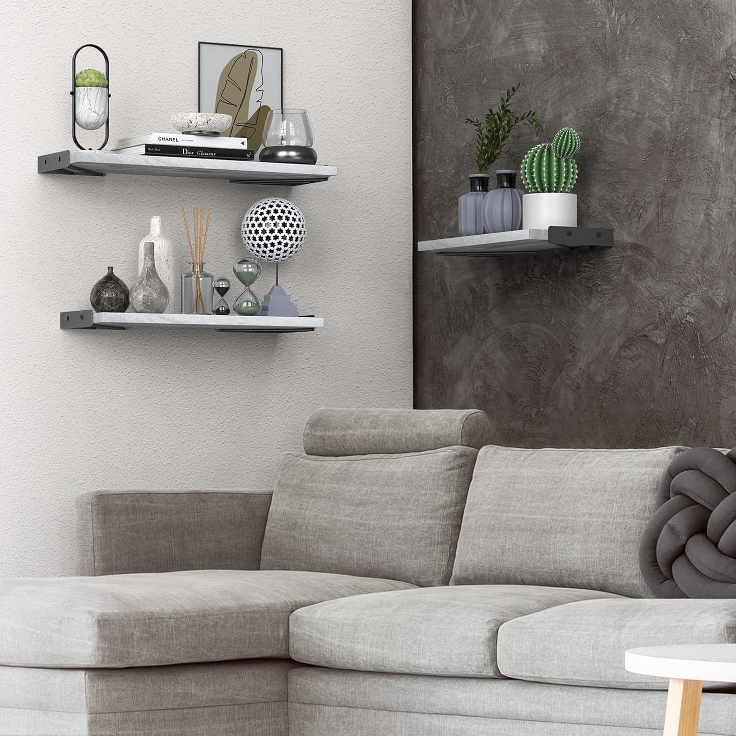 BAYKA Wall Shelves for Bedroom Decor, Floating Wall Shelves for Living Room Kitchen Storage, Wall Mounted Rustic Wood Floating Shelves for Kids Books,Corner Shelves for Bathroom(White，Set of 3)