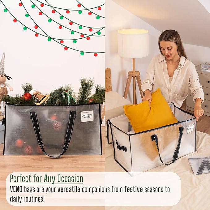 VENO 8 Pack Moving Bags, Comforter and Blanket Storage Bags for Closet, Moving Boxes, Boxes with Lids Alternative, College Dorm Packing Supplies, Foldable Heavy-Duty Tote with Window (Clear, 8 Pack)