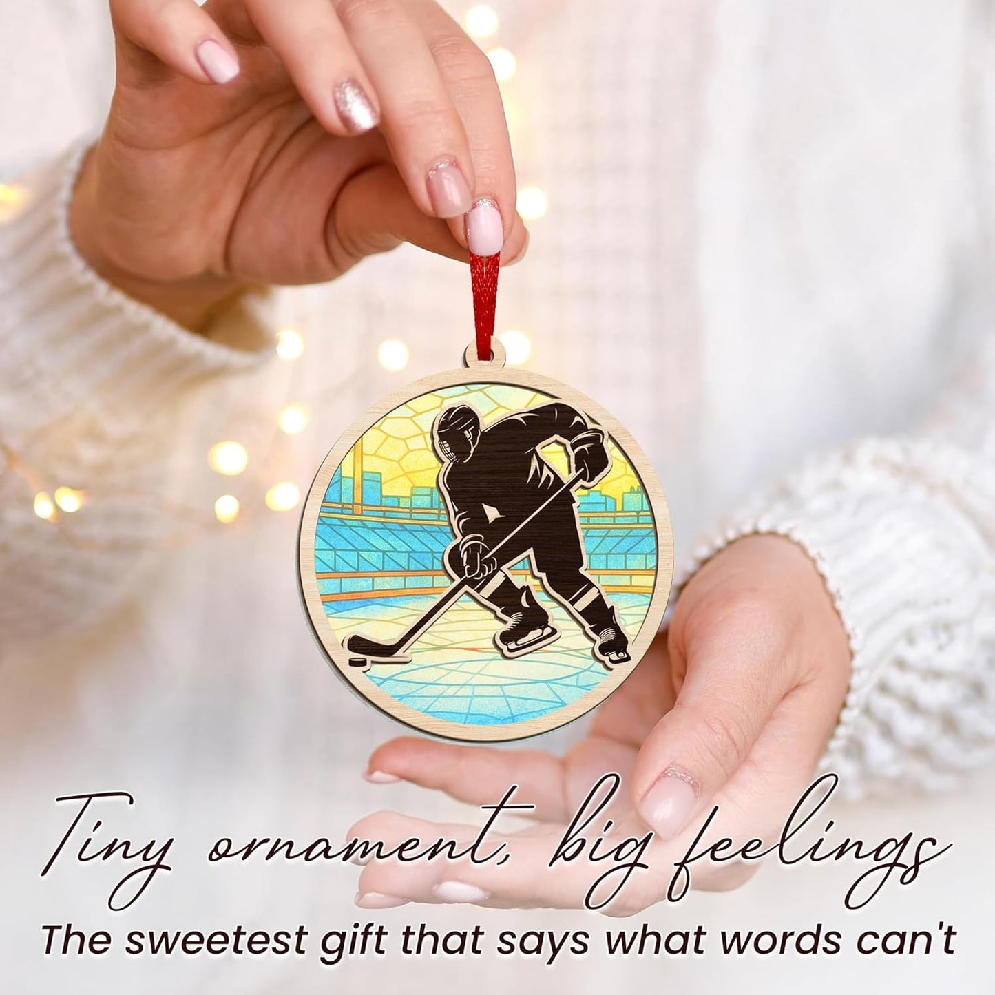 FLAGWIX Hockey Christmas Ornaments - Suncatcher Christmas Ornaments 2025 for Tree Decorations - Ice Hockey Gifts for Boys 8-12, Sports Gifts for Boys 8-12 Mom Dad Friends Coach