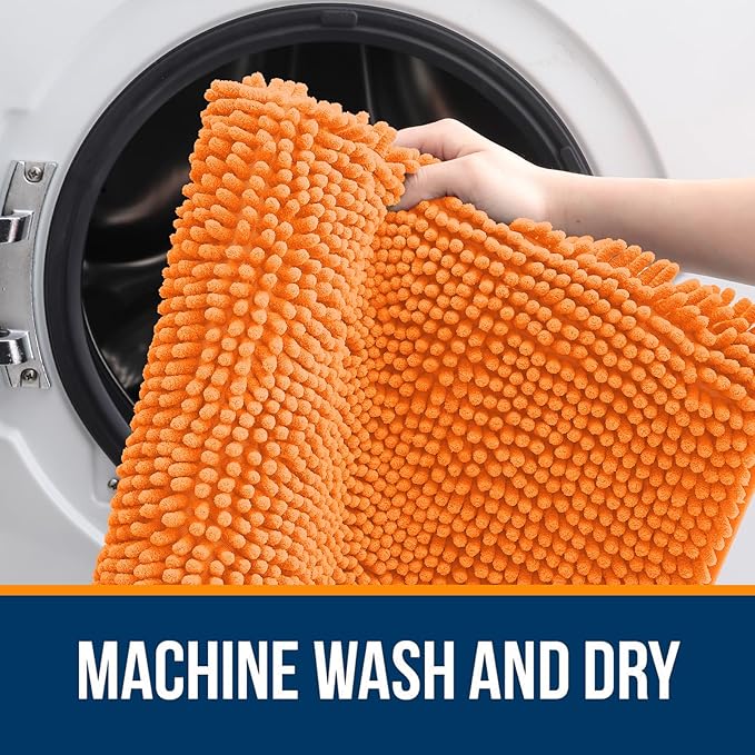 OLANLY Bathroom Rugs 44x24, Extra Soft Absorbent Chenille Bath Rugs, Rubber Backing Quick Dry, Machine Washable Bath Mats for Bathroom Floor, Tub and Shower, Home Decor Accessories, Orange