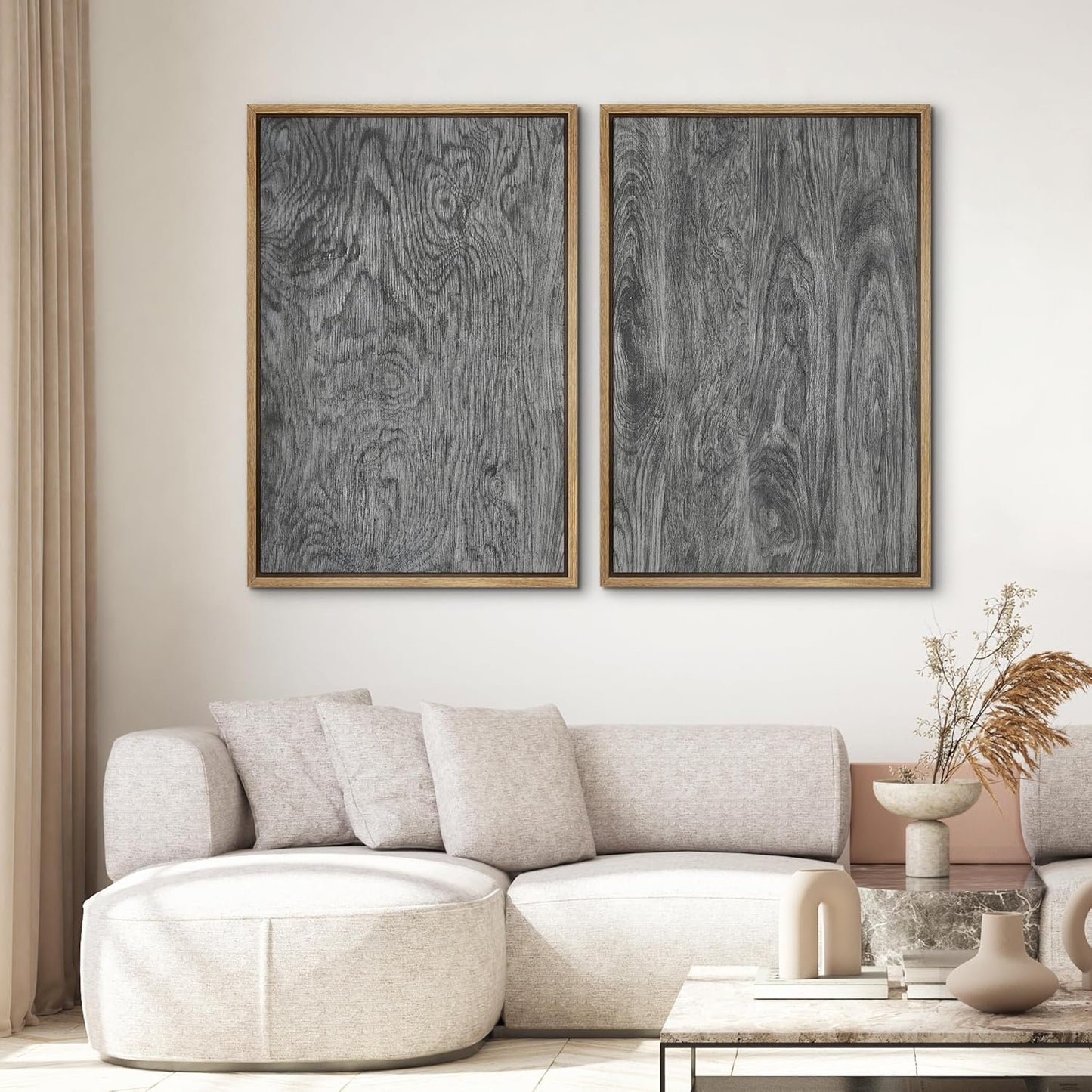 SIGNWIN Framed Canvas Print Wall Art Set Gray Wood Grain Rustic Abstract Illustrations Modern Art Minimal Decorative Nordic for Living Room, Bedroom, Office - 16"x24"x2 Natural
