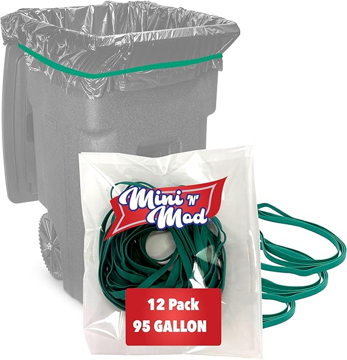 Rubber Bands for 95 Gallon Trash Cans – 12 Pack | Secure 95 Gallon Trash Bags | Heavy Duty, Durable, Stretchable, & Reusable for 95 Gal Garbage Cans