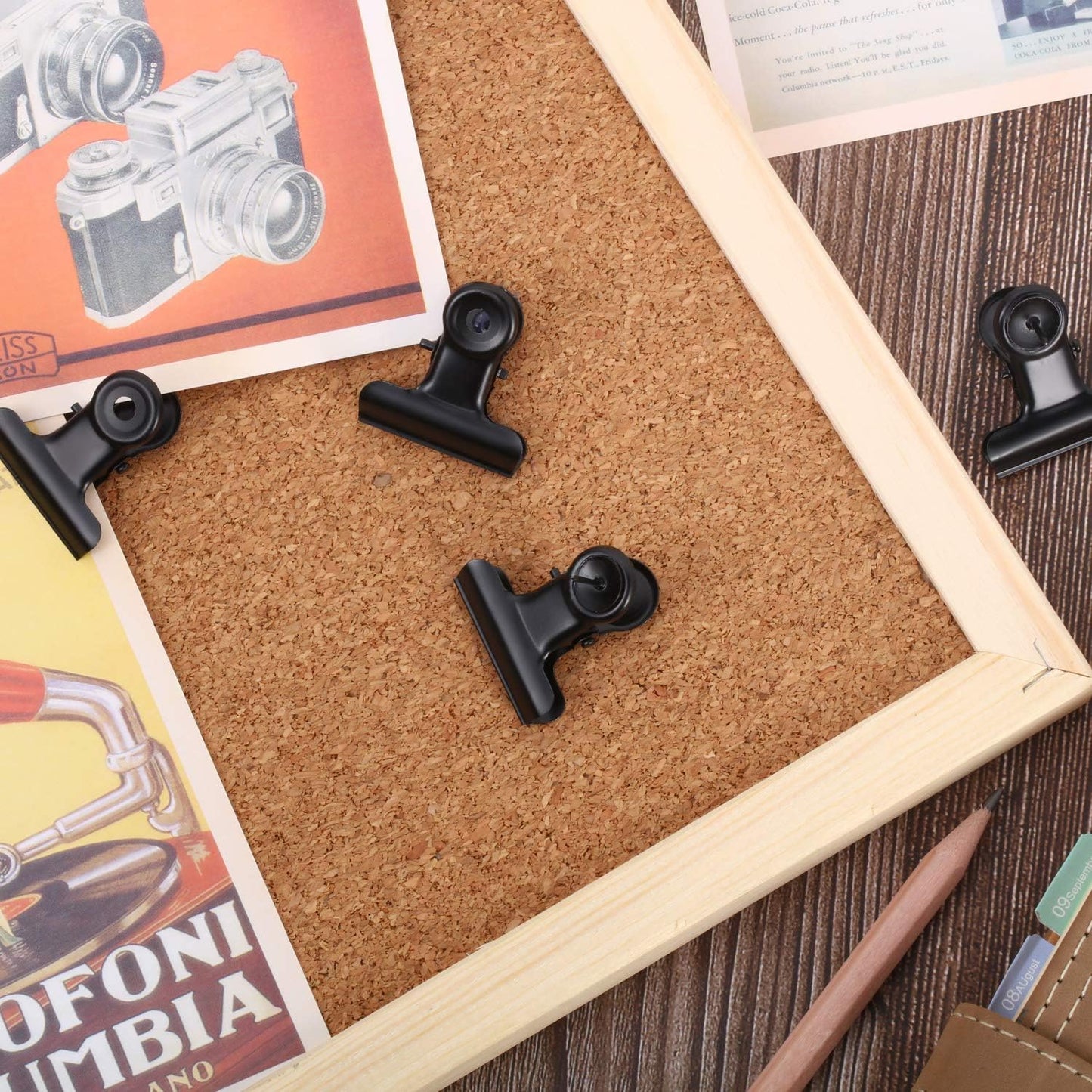 Outus 30 Pieces Push Pins Clips Thumb Tacks with Clips Cork Board Tacks for School Artworks Projects on Cork Photos Documents on Bulletin Board No Holes for The Paper(Black)