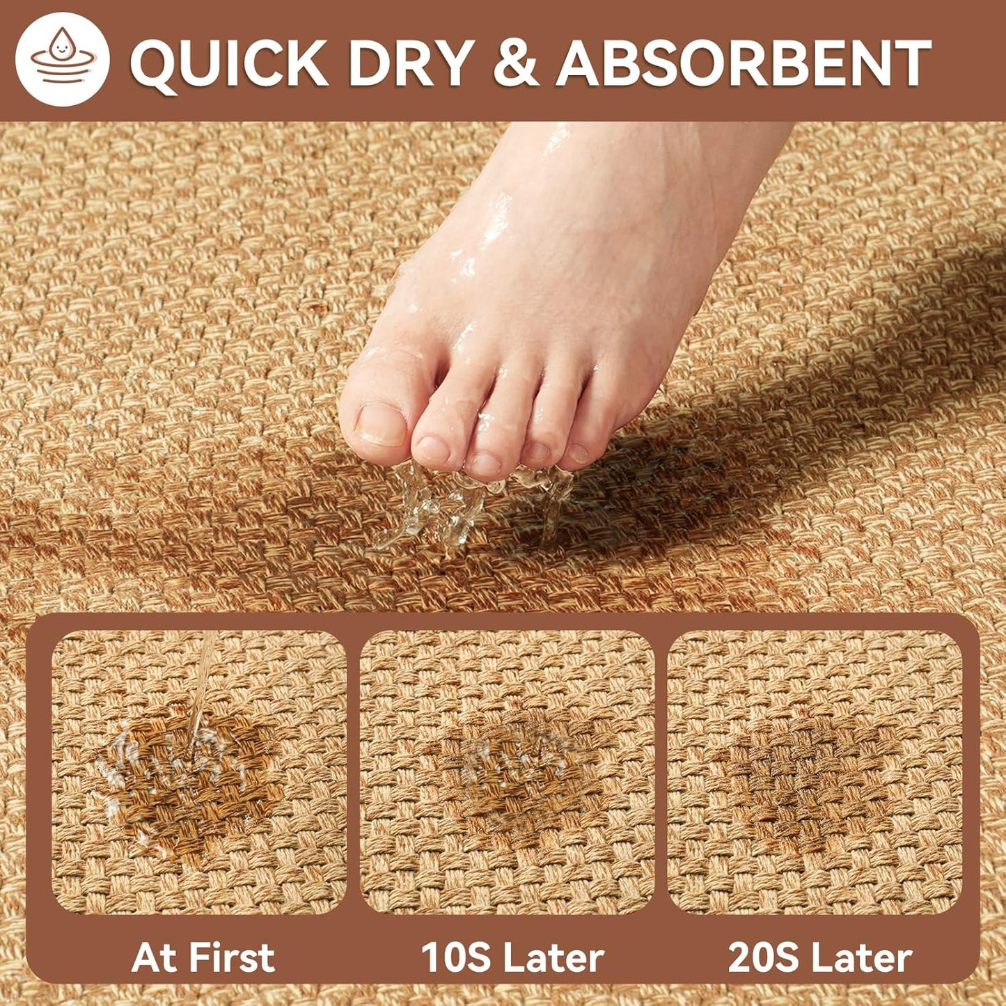 Non Slip Bath Mat Bathroom Rugs, Soft Jute-Like Ultra Thin Bath Mats, Rubber Backing Super Absorbent Quick Dry Bath Rug Shower Mat Fit Under Door Bathroom Floor, Machine Washable, Brown 24"x36"