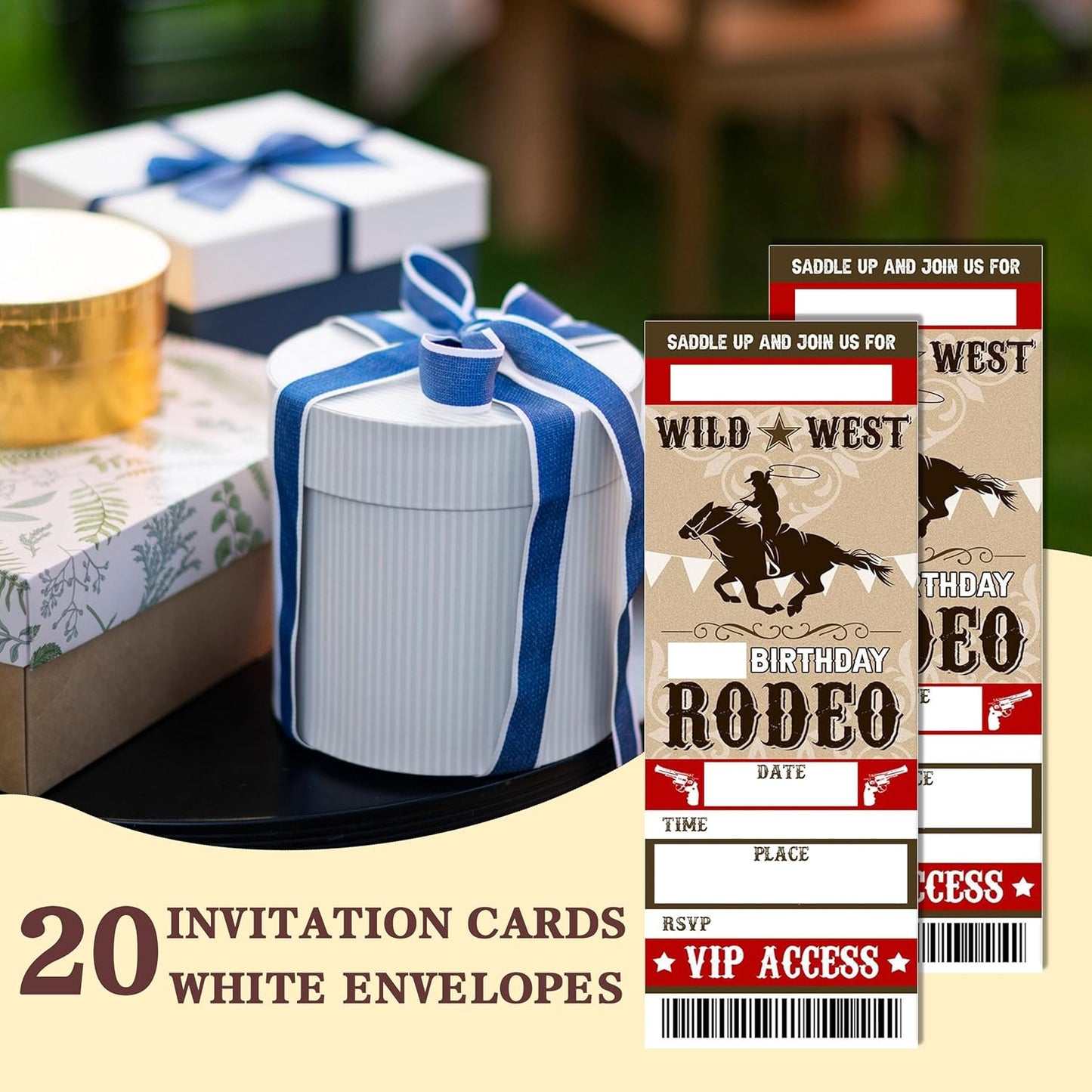 Retro Birthday Cards-Wild West Rodeo Ticket Invite Cards-Retro Cowboy Birthday Invitations with Envelopes for West Lovers-Celebration Party Favor & Supplies (20 Packs)-A19