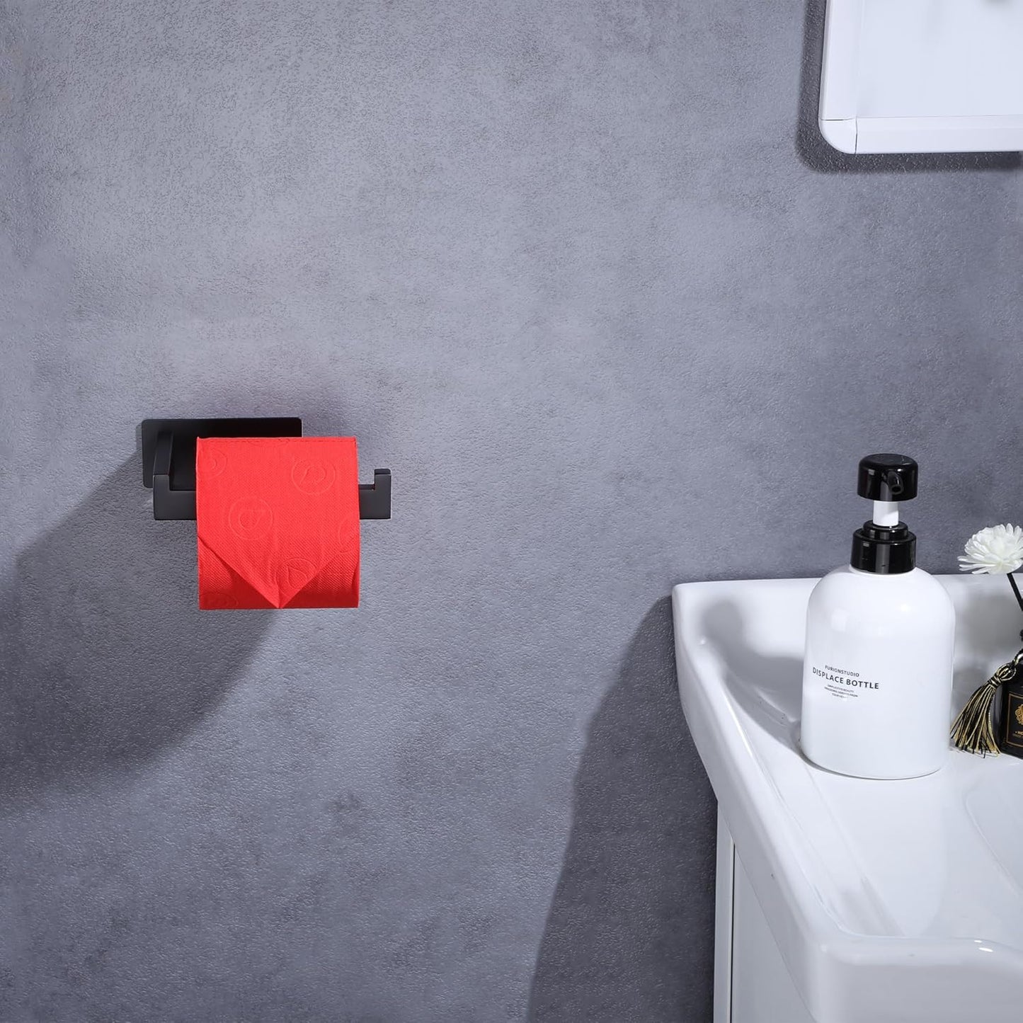 LANC Self-Adhesive Toilet Paper Holder, Matte Black Toilet Tissue Holder Wall Mounted for Bathroom Kitchen Stick On Paper Roll Holder with No Drilling Rustproof Stainless Steel, A8307MB
