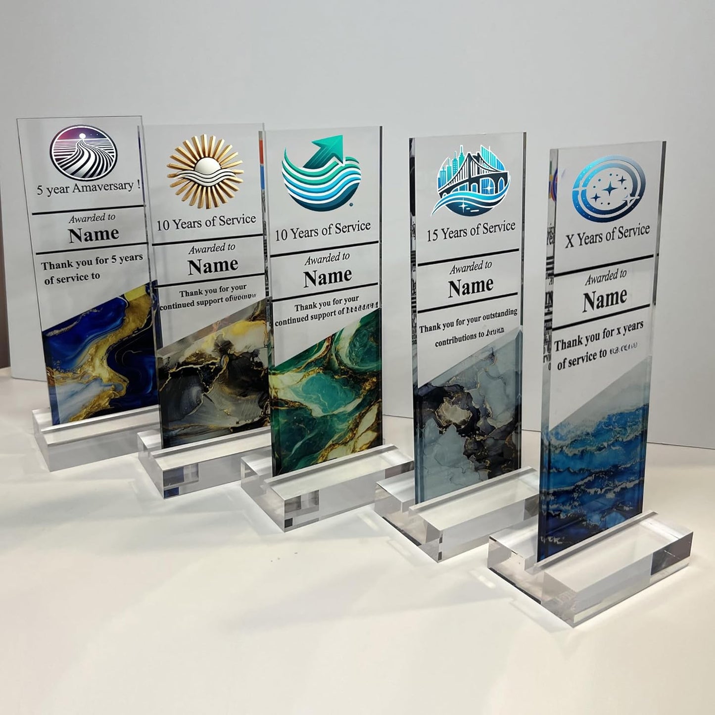 Tina&Co Personalized Corporate Trophy - Customizable Acrylic & Glass Award, for Company Anniversary, Employee Appreciation, Awards Ceremony with Logo 8"x2.5"x0.8"