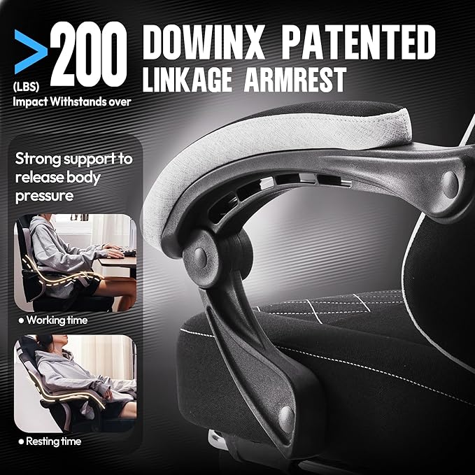 Dowinx Fabric Gaming Chair, Ergonomic Computer Chair with Footrest and Pocket Spring Cushion, Height Adjustable Video Gamer Chair with Lumbar Support for Adults, Black