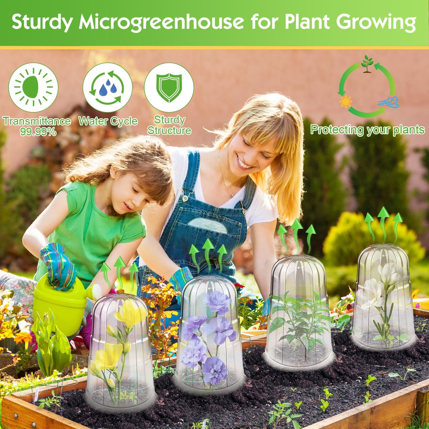 SEOIMU 30 Pcs Upgraded Transparent Garden Cloches for Plants, Reusable Plant Covers, Plant Protectors from Animals for Garden Plants, Plant Covers Freeze Protection, Compatible with Slug Collar