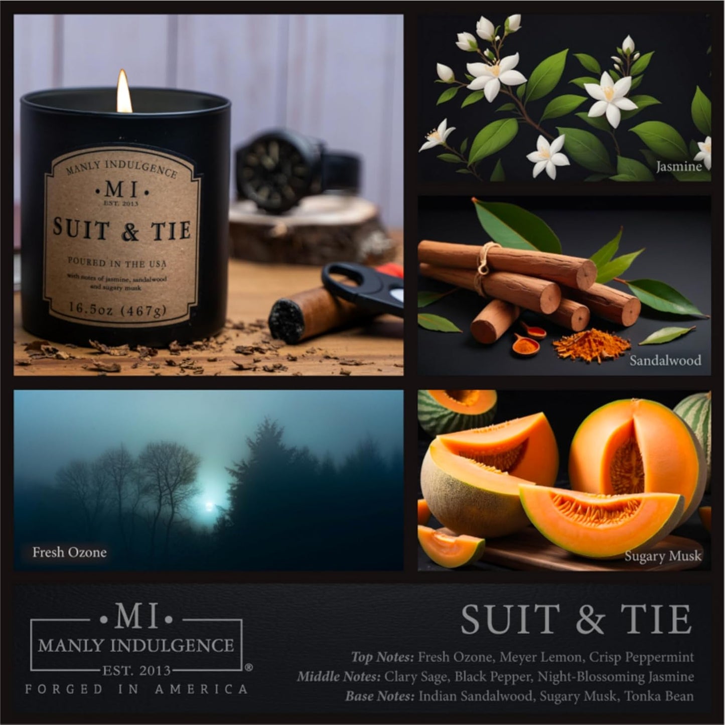 Manly Indulgence Suit & Tie Scented Candles for Men, 16.5 oz Single Wick, Premium Soy Blend Wax, 60H Burn, Candles for Home Scented – Made in The USA