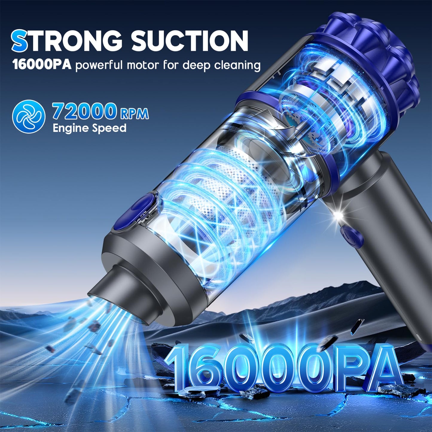 G-Ting Handheld Car Vacuum Cleaner Portable Cordless 16000Pa, 4 In 1 Air Duster And Vacuum Cleaner With Led Light And Multi-Nozz