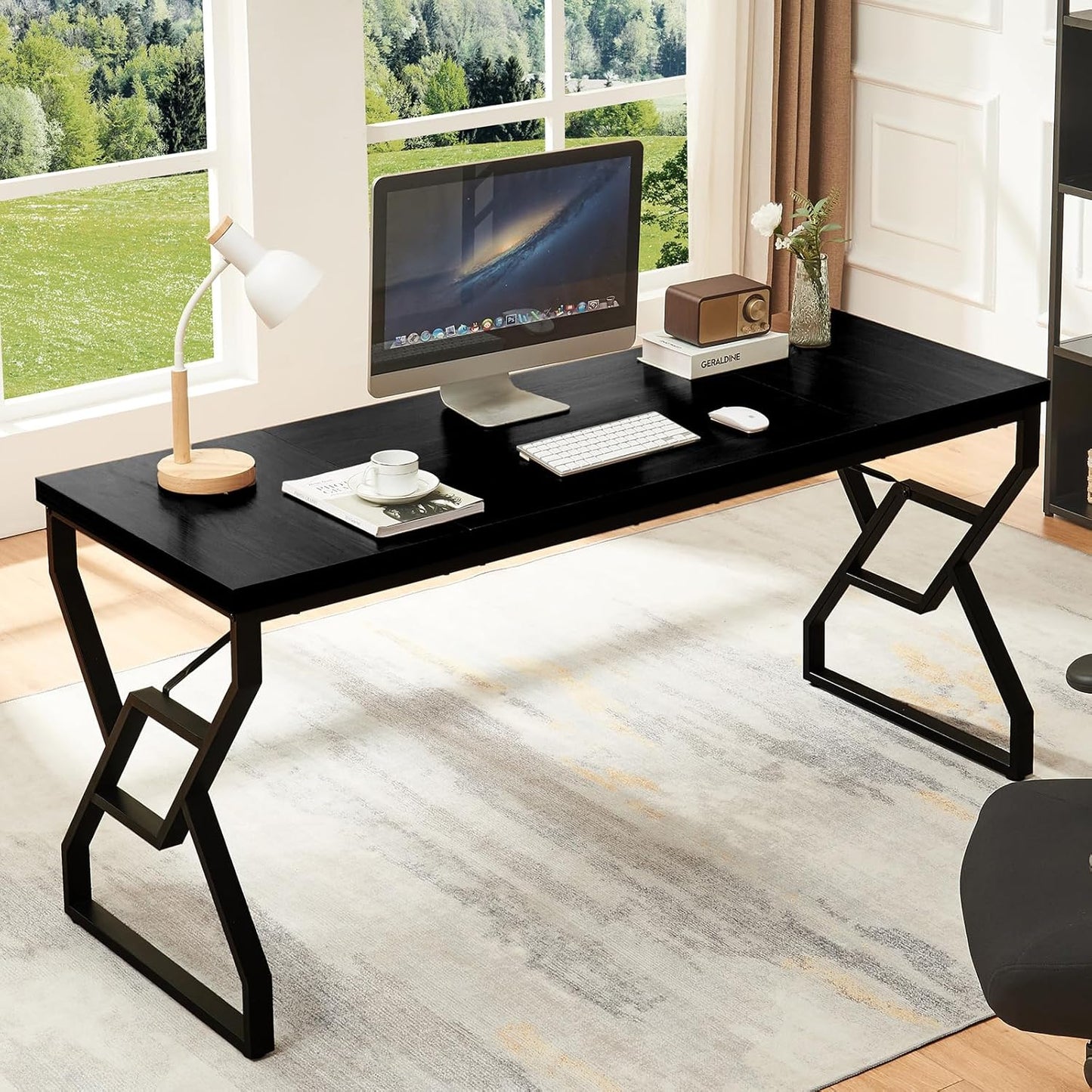 HOMISSUE 63-inch Executive Desk, Large Home Office Desk with Engineered Wood Tabletop and Metal Frame, Rustic Workstation Desks with Sturdy Structure, Long Computer Desks for Home Office, Writing