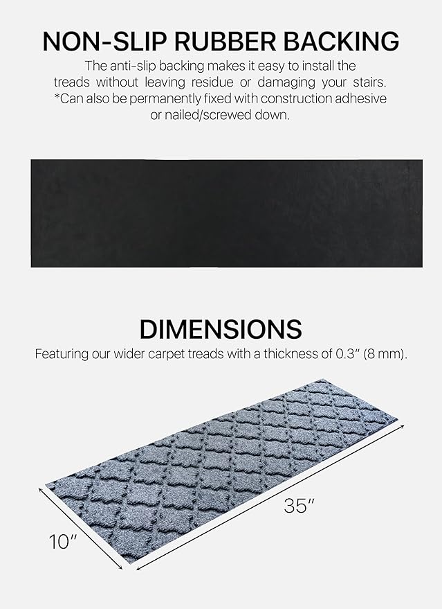 Outdoor Stair Treads Non-Slip 35”x10” (6-Pack) – Carpet Treads with Rubber Backing Moroccan Grey