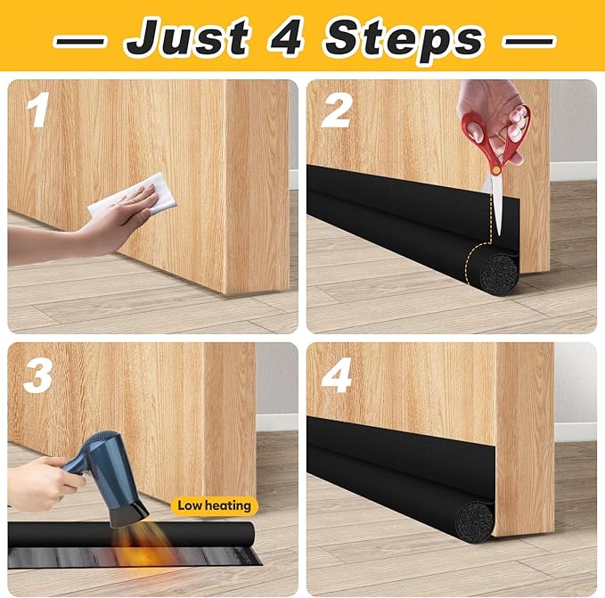 HomeProtect 2 Pack Door Draft Stopper Adjustable 36" 34" 32" 30" Door Sweep for Bottom of Doors, Front Door Draft Blocker Weather Stripping Door Seal for Interior & Exterior, Black