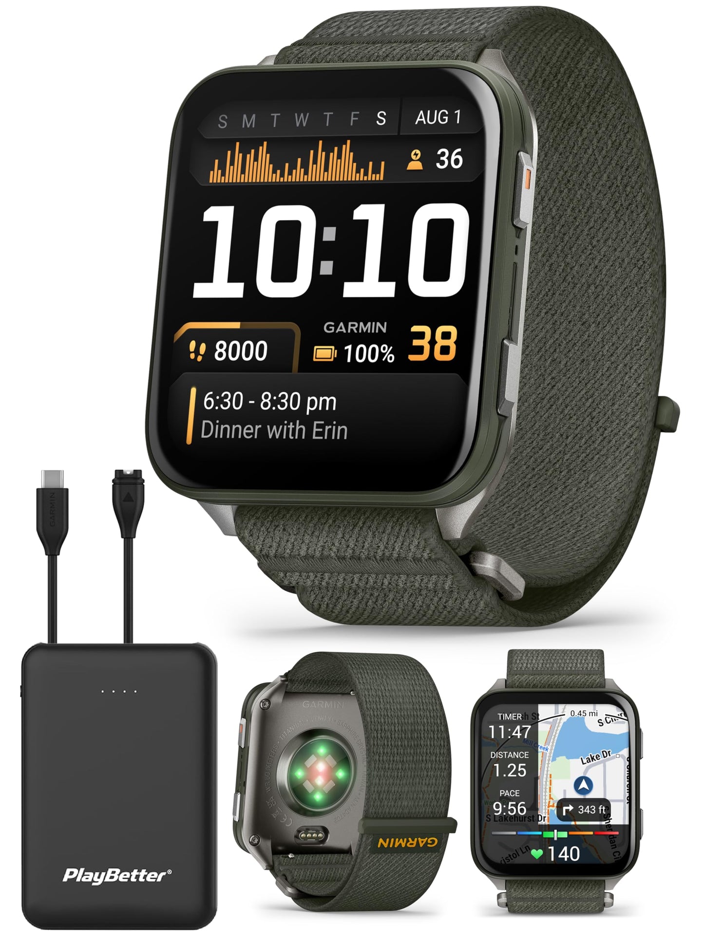 Playbetter Garmin Venu X1 (Moss/Titanium) Fitness Gps Smartwatch Bundle - 2 Thin & Lightweight Amoled Display, Advanced Health A