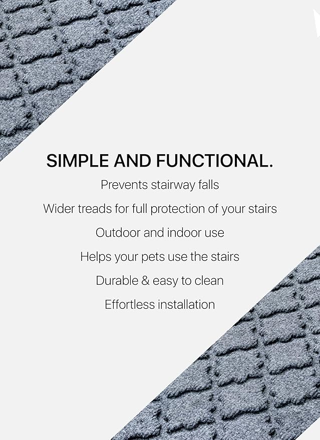 Outdoor Stair Treads Non-Slip 42”x10” (6-Pack) – Carpet Treads with Rubber Backing Moroccan Grey
