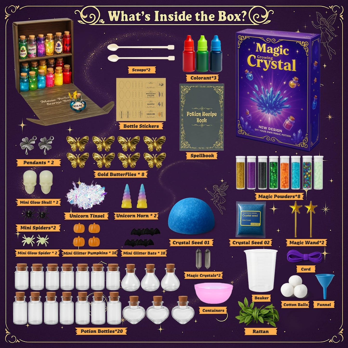 AMIZEY Potion Kits for Kids – 20 Bottles with Magic Growing Crystal, Arts and Crafts for Kids, Halloween & Christmas Decorations Gifts for Girls Boys 6 7 8 9 10 11 12 Year Old