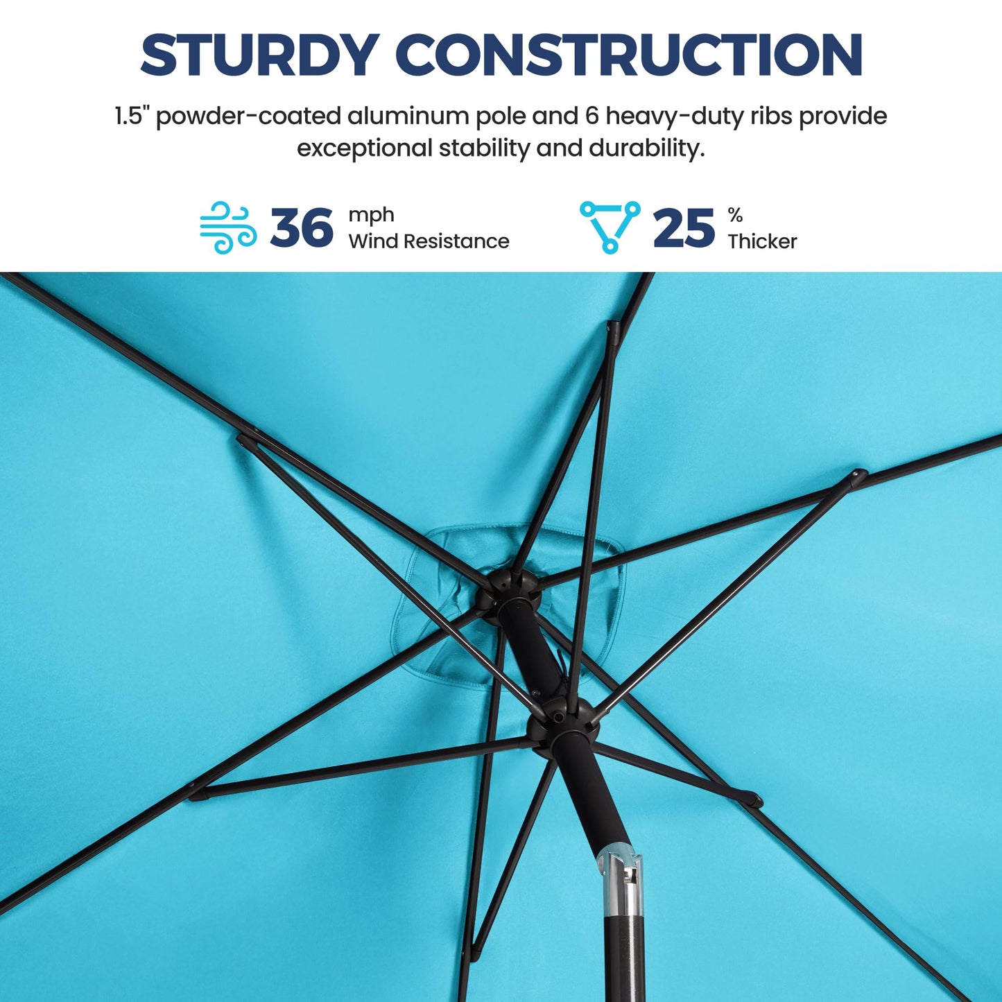 SUNVIVI OUTDOOR 6.5 x 10 Ft Rectangular Patio Umbrella Metal Pole, Outdoor Table Market Umbrella with Crank, 6 Steel Ribs, Polyester Canopy, Turquoise