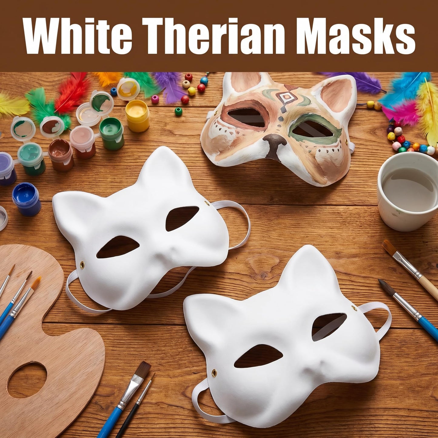 Vectronix 10 Pcs Cat Mask White Therian Mask Base for Crafts Diy Painting, Paper Cat Masks with Elastic Band for Kids Adults Halloween Costume Cosplay Masquerade Party Favors
