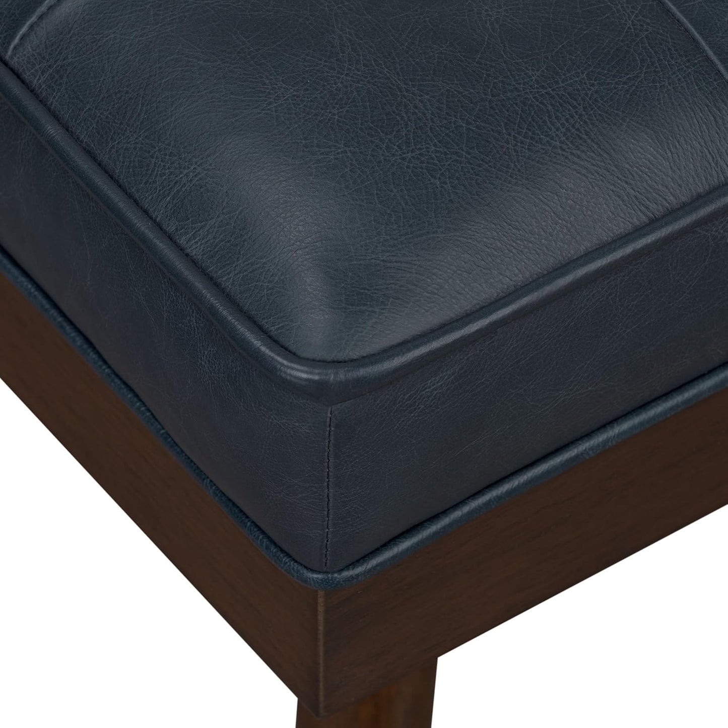 POLY & BARK 55" Tufted Leather Bed Bench for Bedroom End of Bed - Living Room Entry Way Bench - Pure Italian Leather Upholstery with a Solid Wood Frame - Ottoman Bench with Wooden Legs - Deepsky Blue