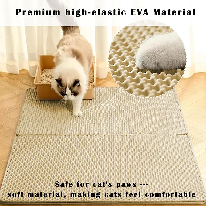 HCY&WLD 2-Pack Cat Litter Mat, Double Layer Honeycomb Waterproof Urine Proof Non-Slip Litter Trapping Mat, Less Waste, Easy to Clean Cat Litter Box Mat, Kitty Indoor Supplies (Khaki, 30x22 Inches)