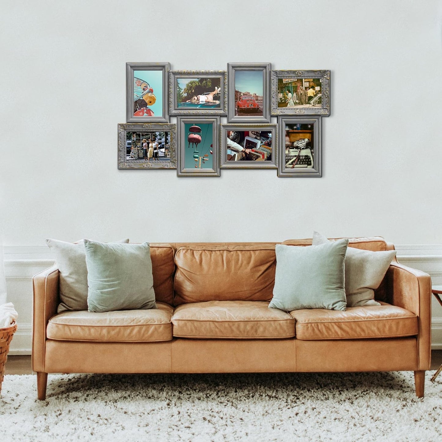 Jerry & Maggie 6 Opening Collage Photo Frame Rustic 23×18 Vintage Embossed Finish PVC Picture Frames Selfie Gallery Collage Wall Hanging For 6×4 Photo, Vintage