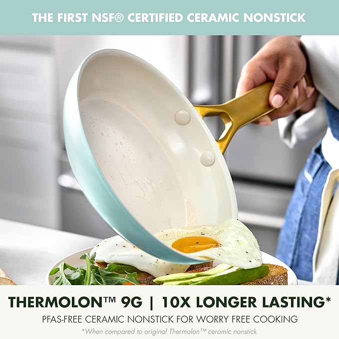 GreenPan Nonstick Reserve Pro 8" Frying Pan, NSF Certified Ceramic, Hard Anodized PFAS-Free Skillet, Stainless Steel Handles, Oven & Dishwasher Safe, Seaside Blue