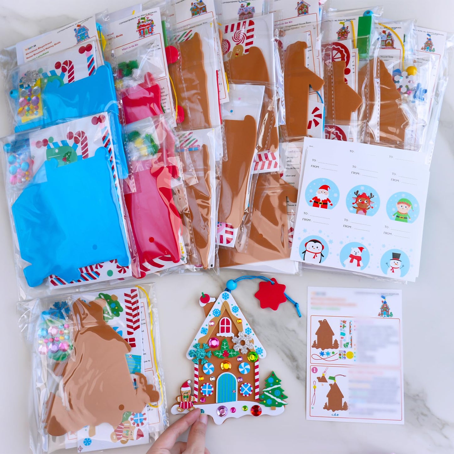 Winlyn 24 Sets Christmas Craft Kits Winter Crafts DIY Gingerbread House Ornaments Decorations Art Sets Festive Foam Stickers Holiday Arts and Crafts for Kids Home Classroom Activities Party Favors