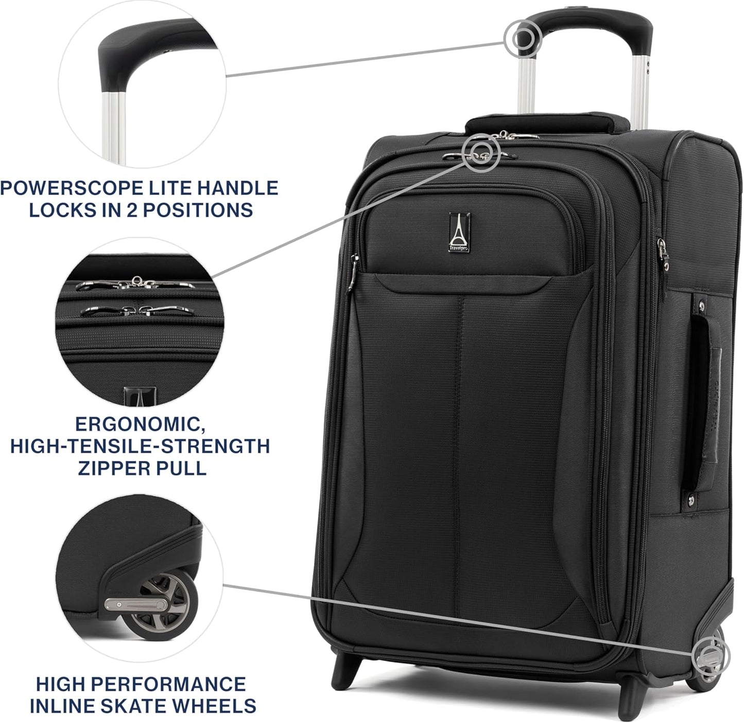 Travelpro Tourlite Softside Expandable Upright 2 Wheel Luggage, Lightweight Suitcase, Men and Women, Black, Carry-On 22-Inch