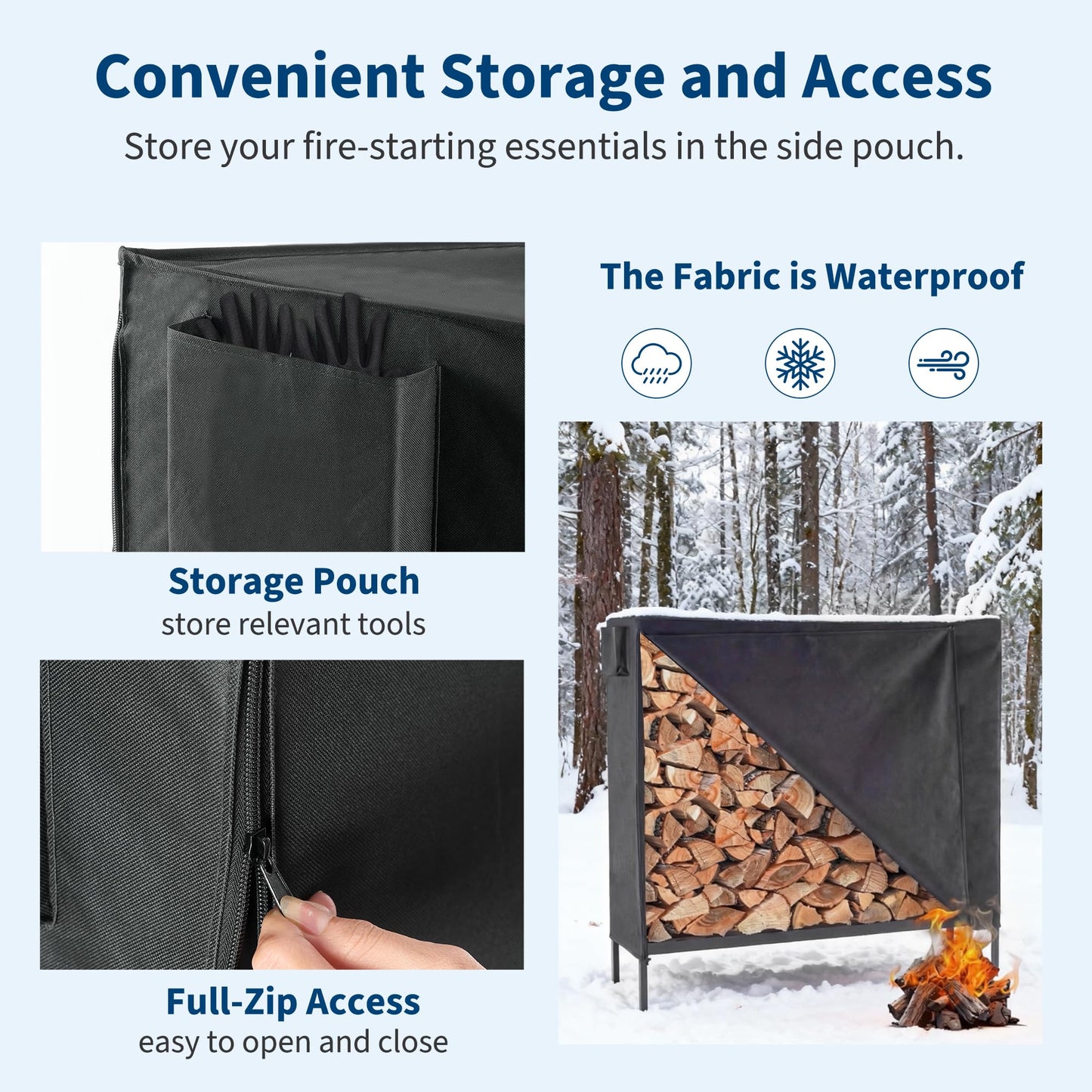 DUMOS 4FT Heavy Duty Firewood Storage Rack, Firewood Storage Log Rack with Cover and Zipper, Indoor Outdoor Wood Racks for Fire Wood Holder