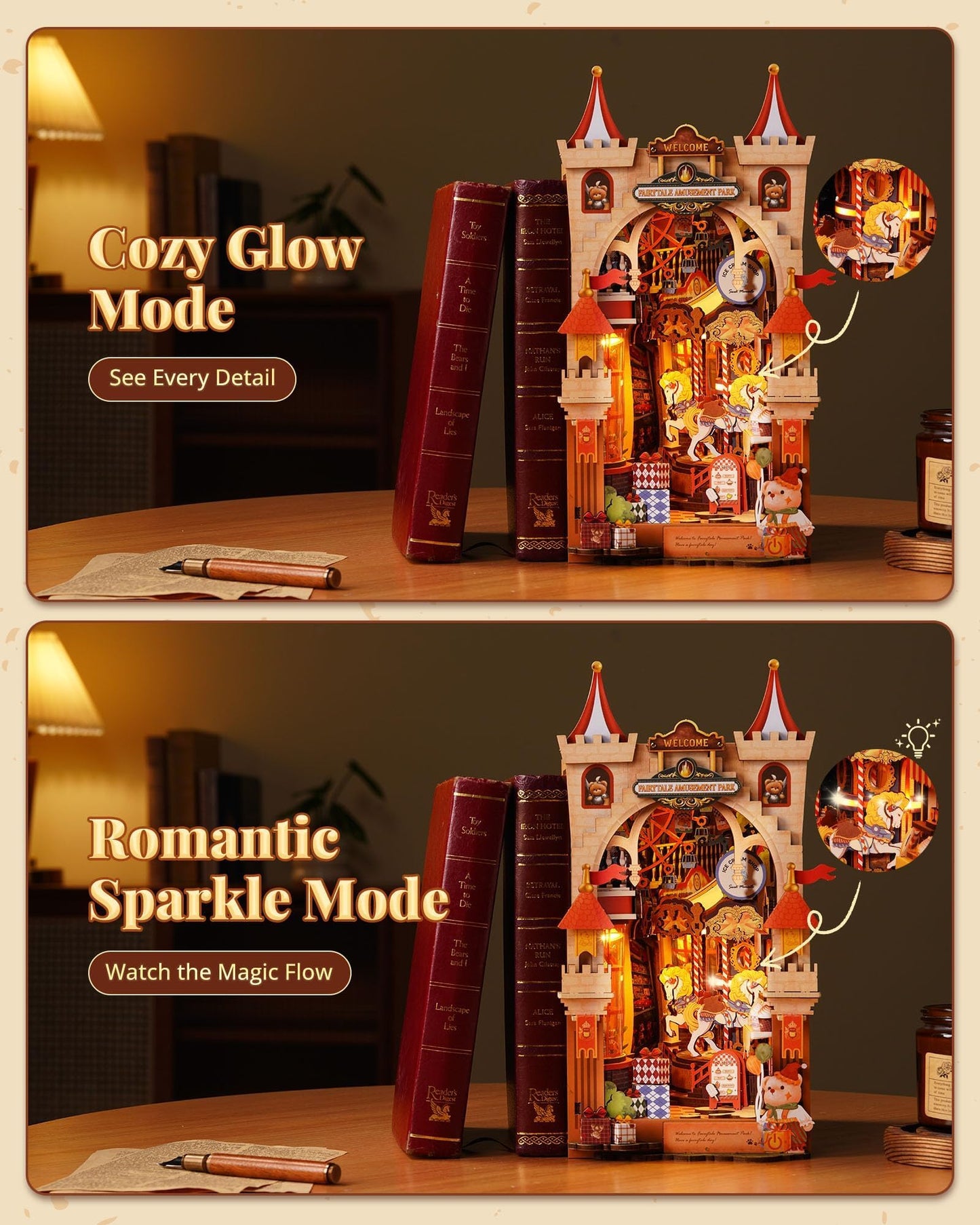Rolife DIY Book Nook Kits for Adults- Fairytale Amusement Park- 3D Wooden Puzzle Booknook for Bookshelf Decor, Creative DIY Miniature Dollhouse Kits, Nook Tales Gifts for Adults, Teens & Book Lovers